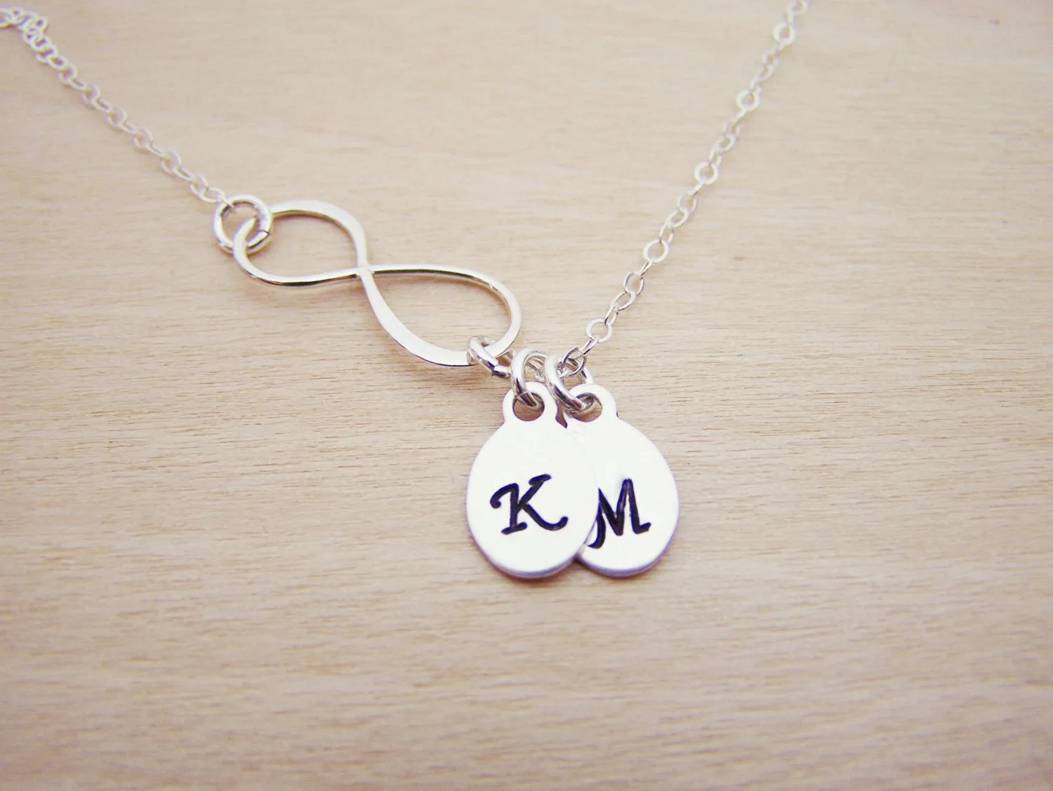 Sterling Silver Infinity Two Initial Hand Stamped Personalized Necklace / Gift for Her