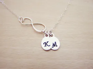Sterling Silver Infinity Two Initial Hand Stamped Personalized Necklace / Gift for Her