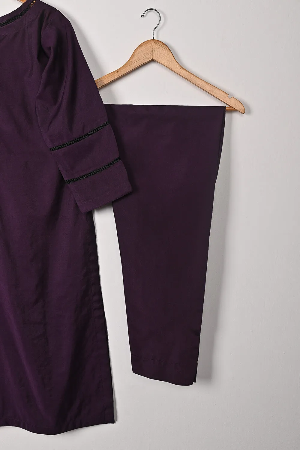 STP-209A-Purple - 2Pc Ready to Wear Cotton Silk Solid Dress