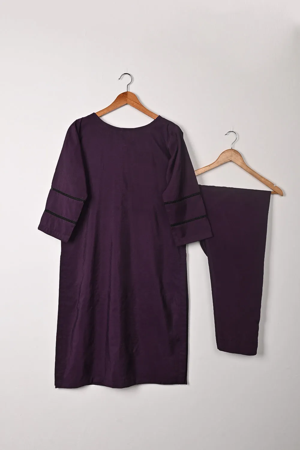 STP-209A-Purple - 2Pc Ready to Wear Cotton Silk Solid Dress