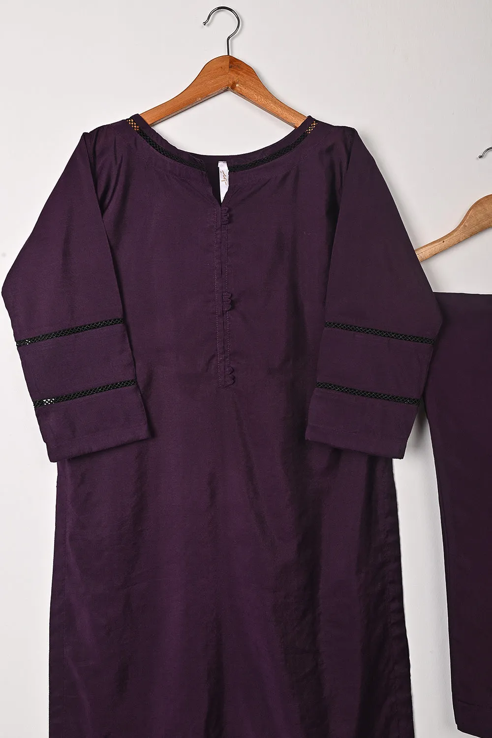 STP-209A-Purple - 2Pc Ready to Wear Cotton Silk Solid Dress