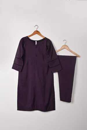STP-209A-Purple - 2Pc Ready to Wear Cotton Silk Solid Dress