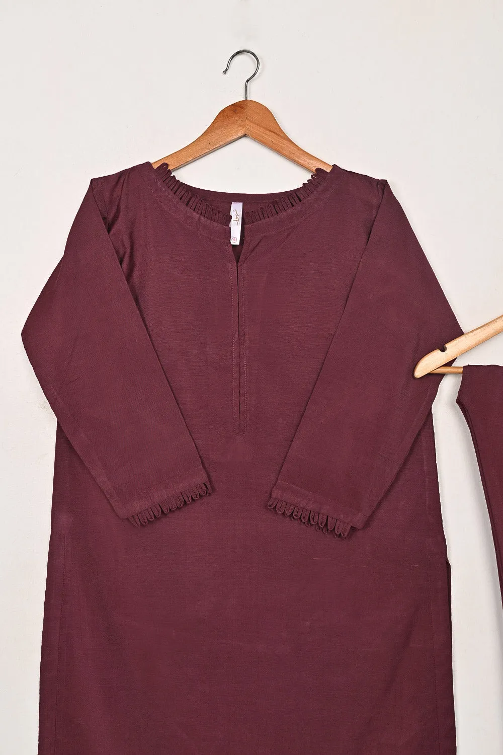 STP-210A-Maroon - 2Pc Ready to Wear Cotton Silk Solid Dress