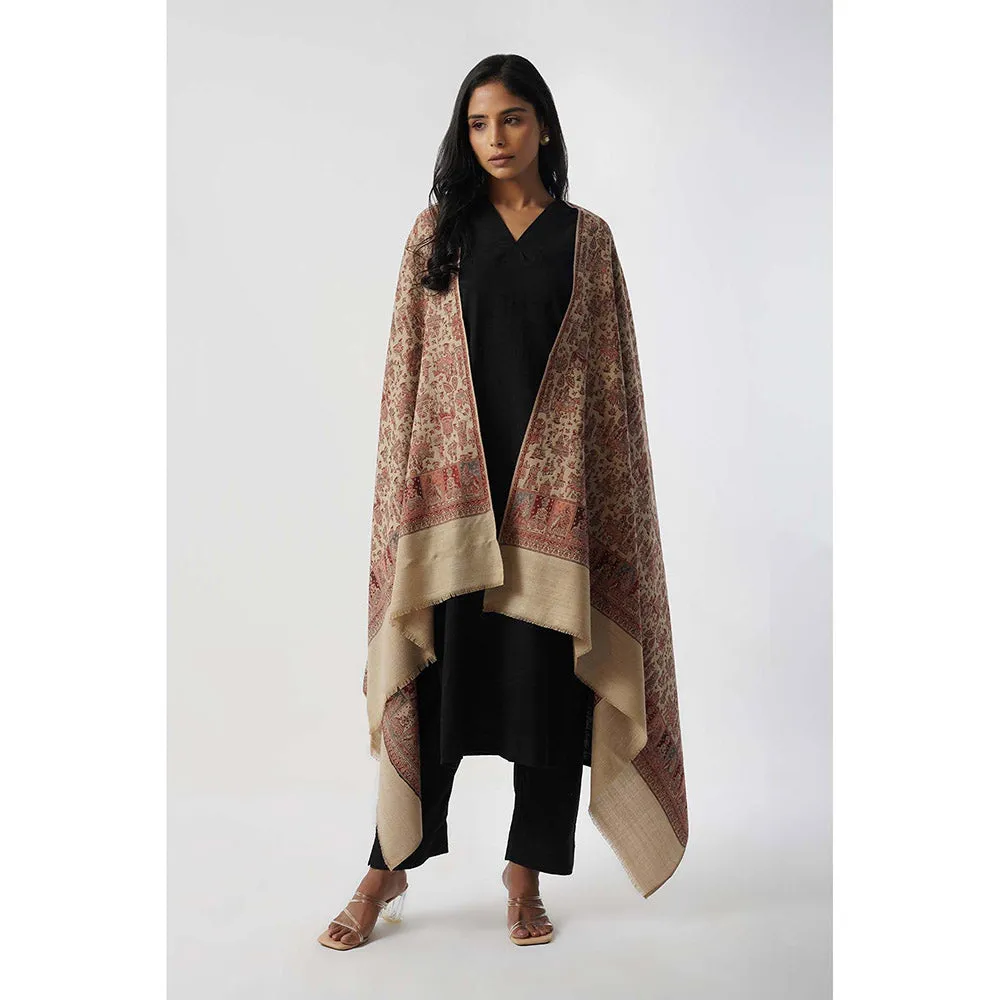 TAHILIYA Mughal Story Woven Wool Blend Red Winter Shawl