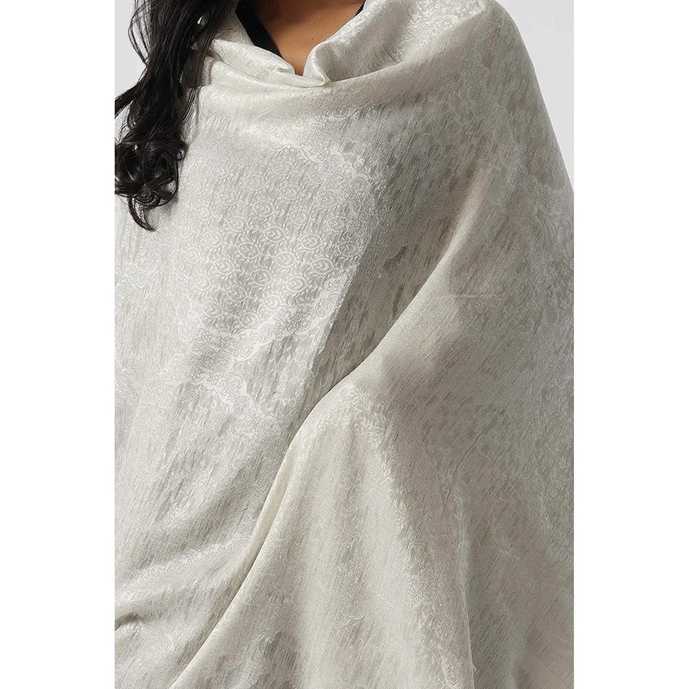 TAHILIYA Rabiya White Superfine Wool Kani Shawl