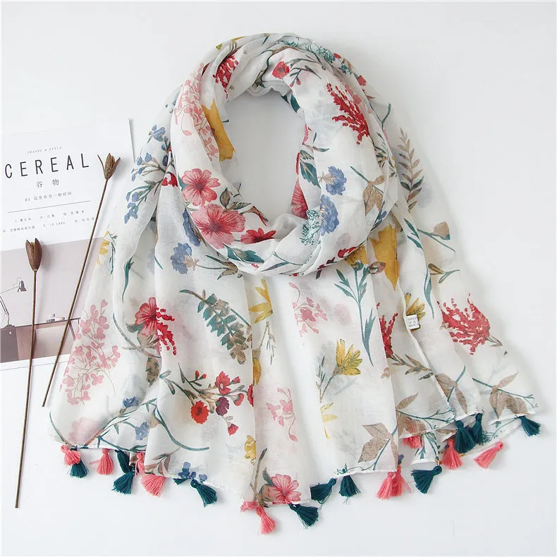 Tassel Fringe Cotton Printed Scarf Shawl for Women Ladies Girls