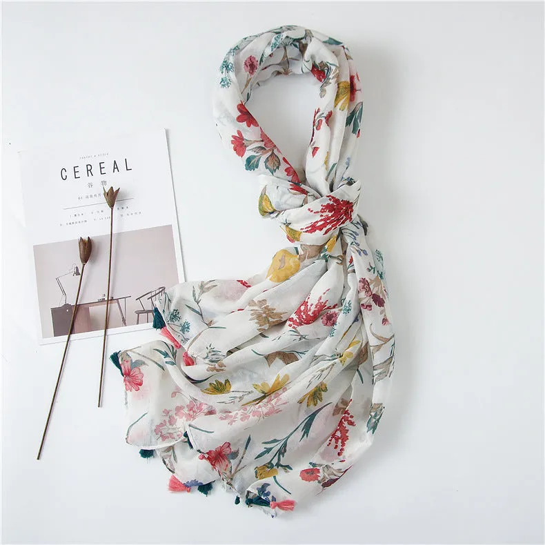 Tassel Fringe Cotton Printed Scarf Shawl for Women Ladies Girls