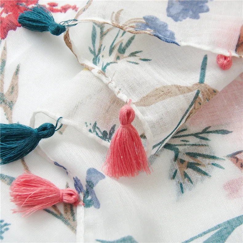 Tassel Fringe Cotton Printed Scarf Shawl for Women Ladies Girls