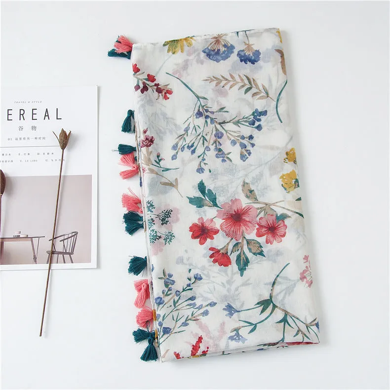 Tassel Fringe Cotton Printed Scarf Shawl for Women Ladies Girls