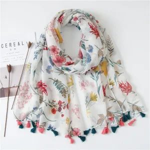 Tassel Fringe Cotton Printed Scarf Shawl for Women Ladies Girls