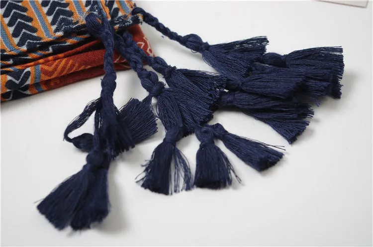 Tassel Twill Cotton Printed Scarf Ethnic Shawl for Women Ladies Girls