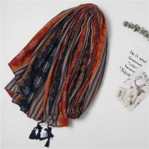 Tassel Twill Cotton Printed Scarf Ethnic Shawl for Women Ladies Girls