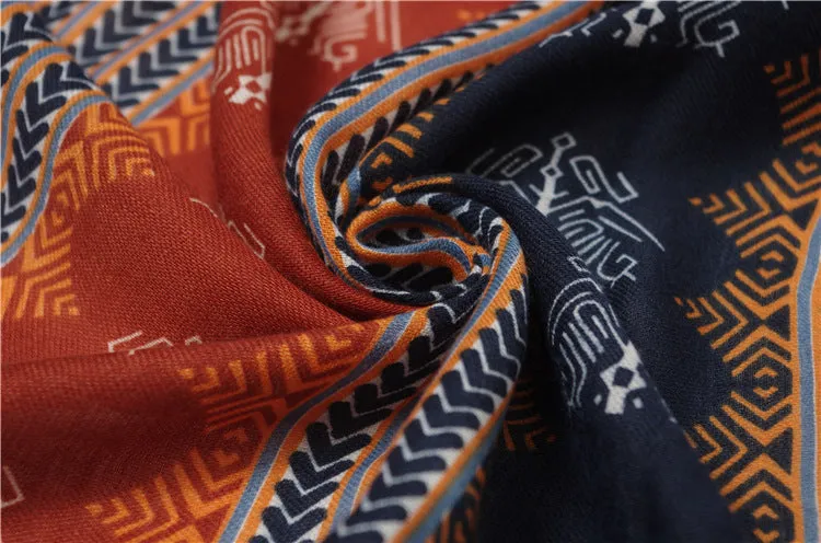 Tassel Twill Cotton Printed Scarf Ethnic Shawl for Women Ladies Girls