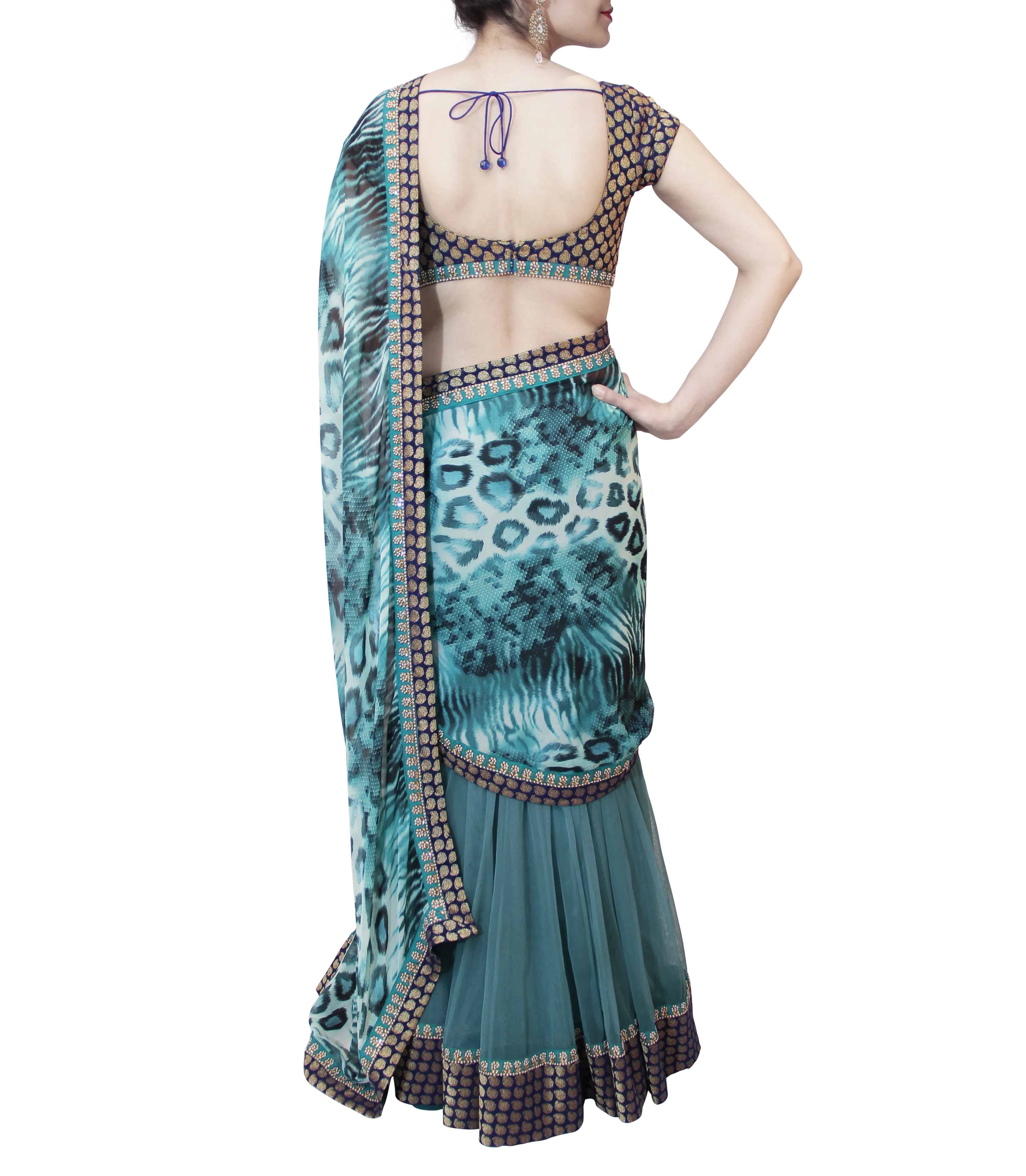 TEAL AND ROYAL BLUE LEHENGA SAREE