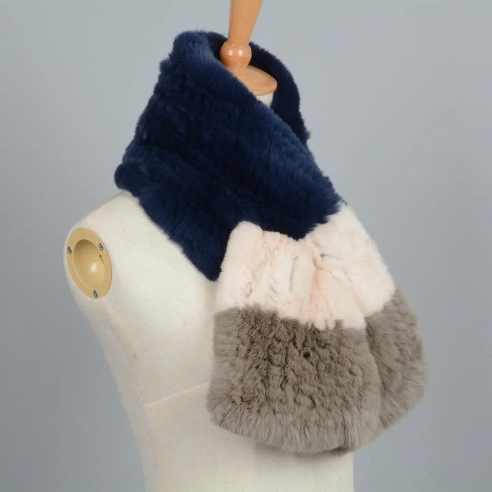 Thick Knitted Real Rex Rabbit Fur Scarf Lady Casual Muffler Multicolor Neck