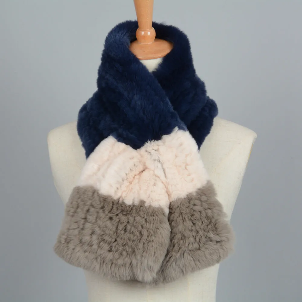Thick Knitted Real Rex Rabbit Fur Scarf Lady Casual Muffler Multicolor Neck