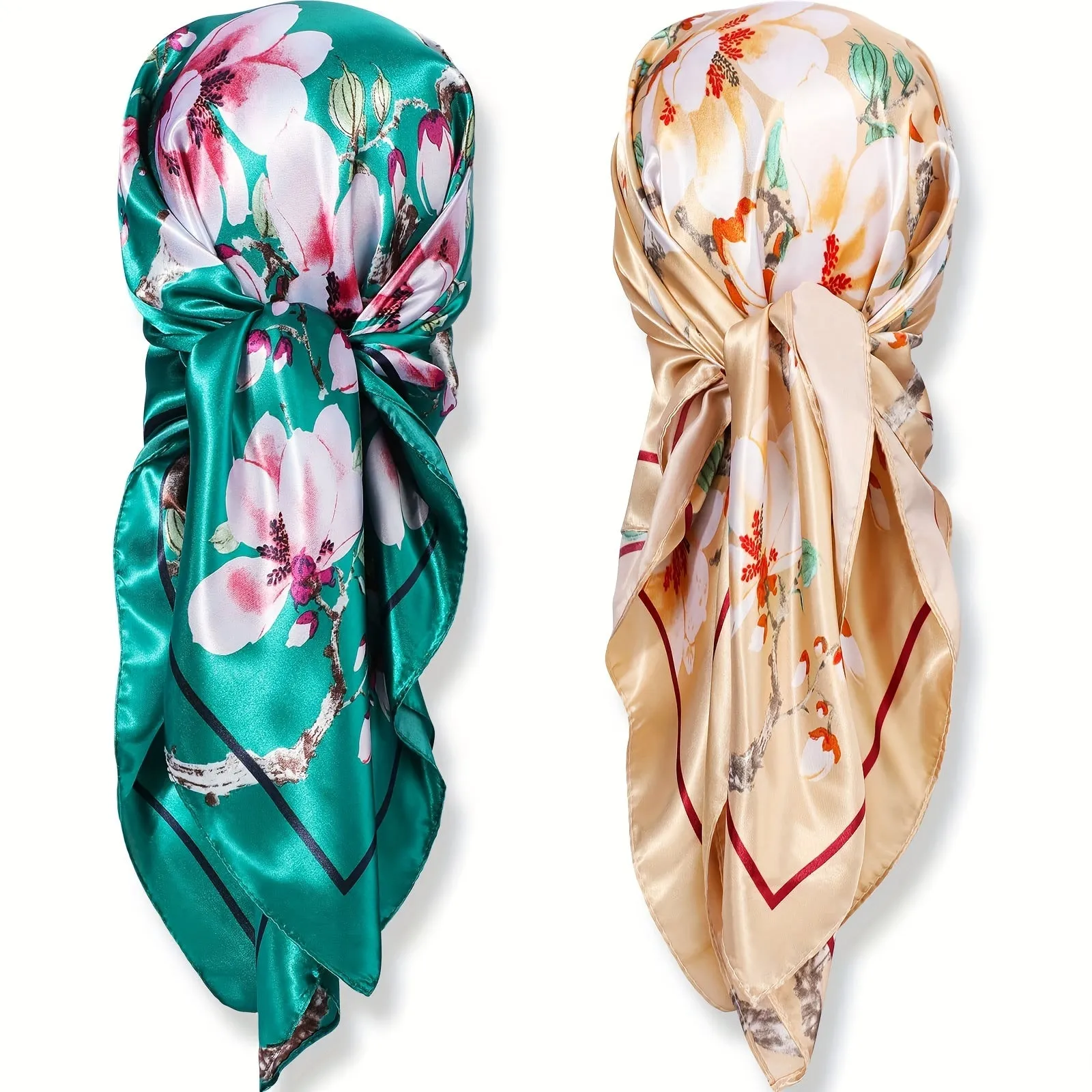 Thin Silky Boho Hair Scarves, Bohemian Hair Wraps 2pcs 35.5"