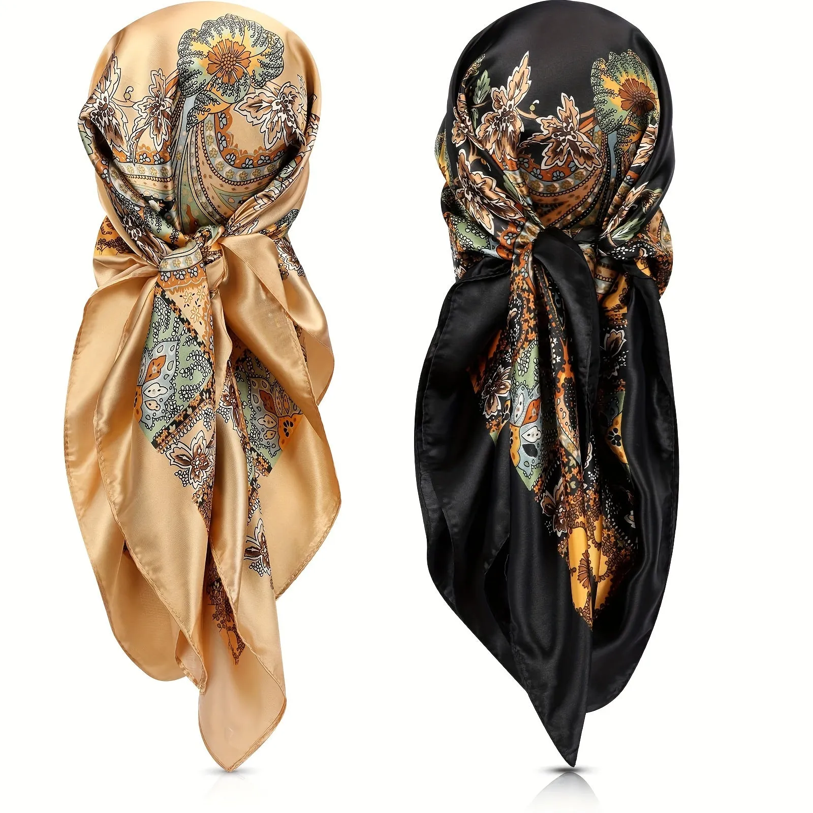 Thin Silky Boho Hair Scarves, Bohemian Hair Wraps 2pcs 35.5"