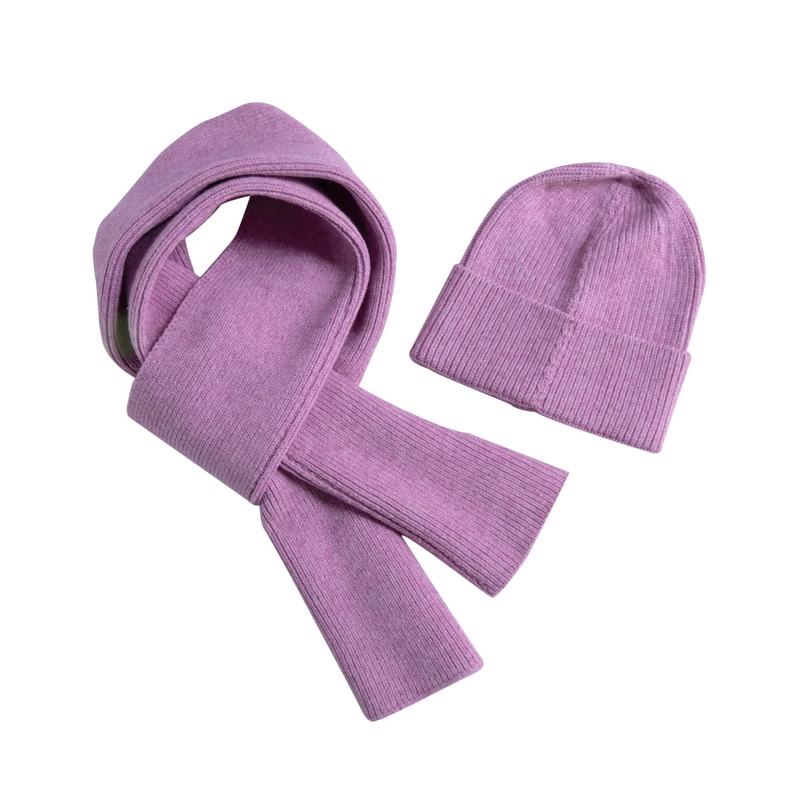 THSAP1260: (2pcs) Magenta Twisted Rib Stitch Scarf Beanie Set