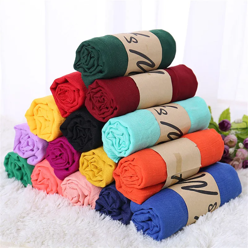 TieSet Linen Scarves Solid Color Cape Shawl Ultra Luxury Brand Muslim Hijab Muffler Scarf Candy Color Womens Scarves 60x180cm
