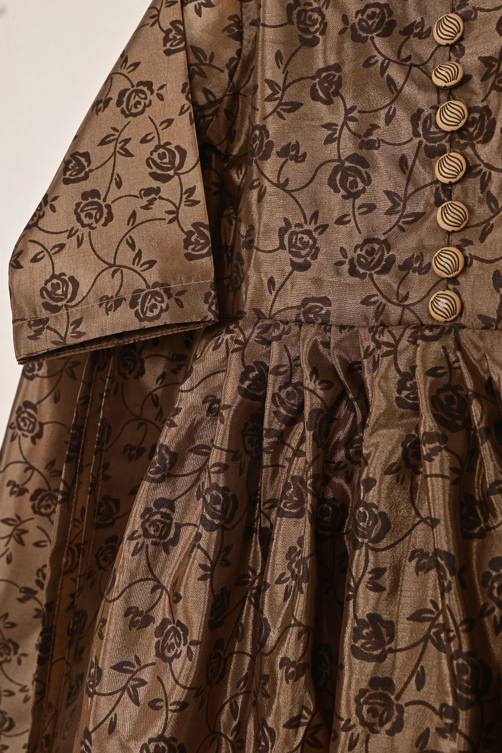 TKF-252-Brown - Kids 3Pc Ready to Wear Silk Printed Frock