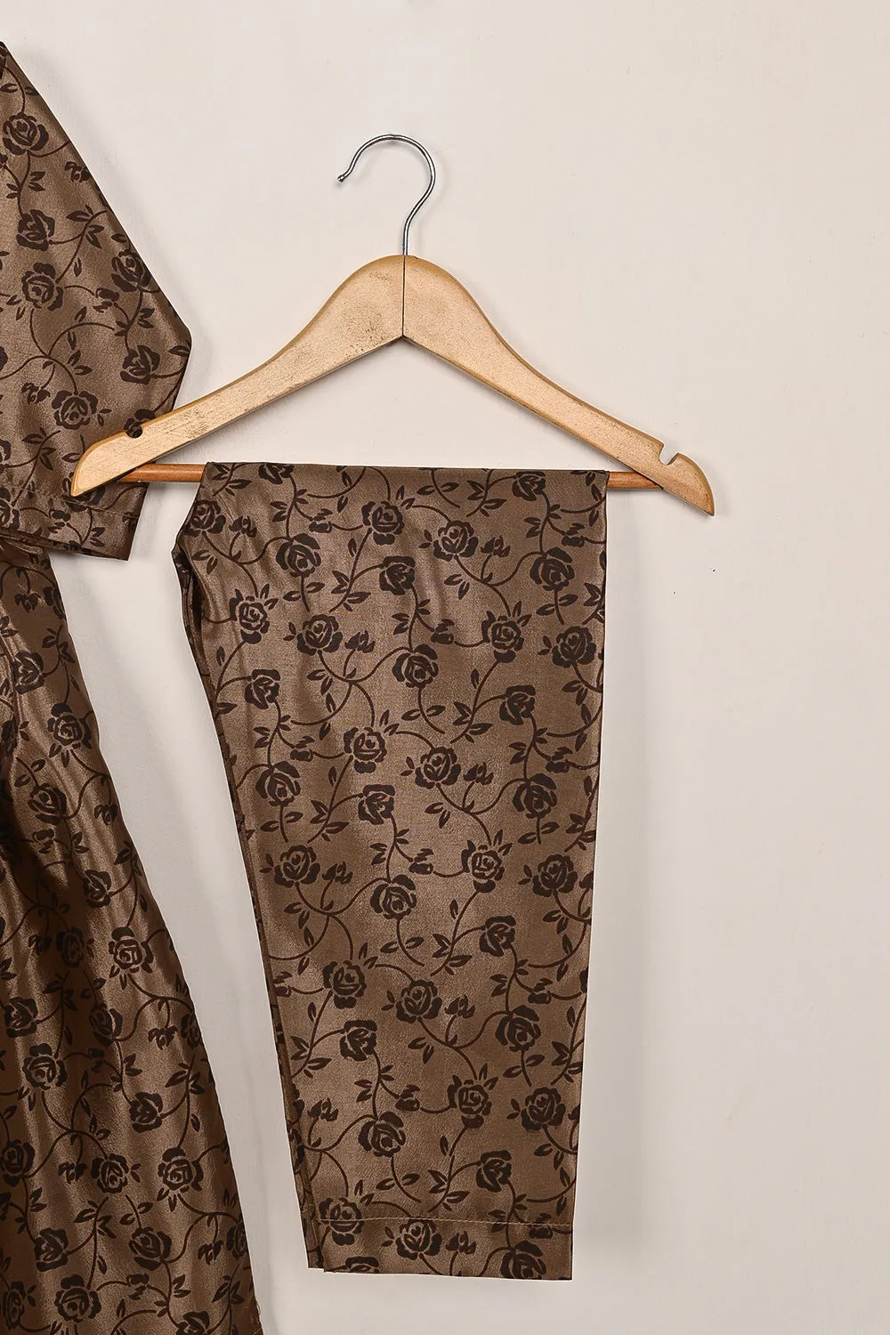 TKF-252-Brown - Kids 3Pc Ready to Wear Silk Printed Frock
