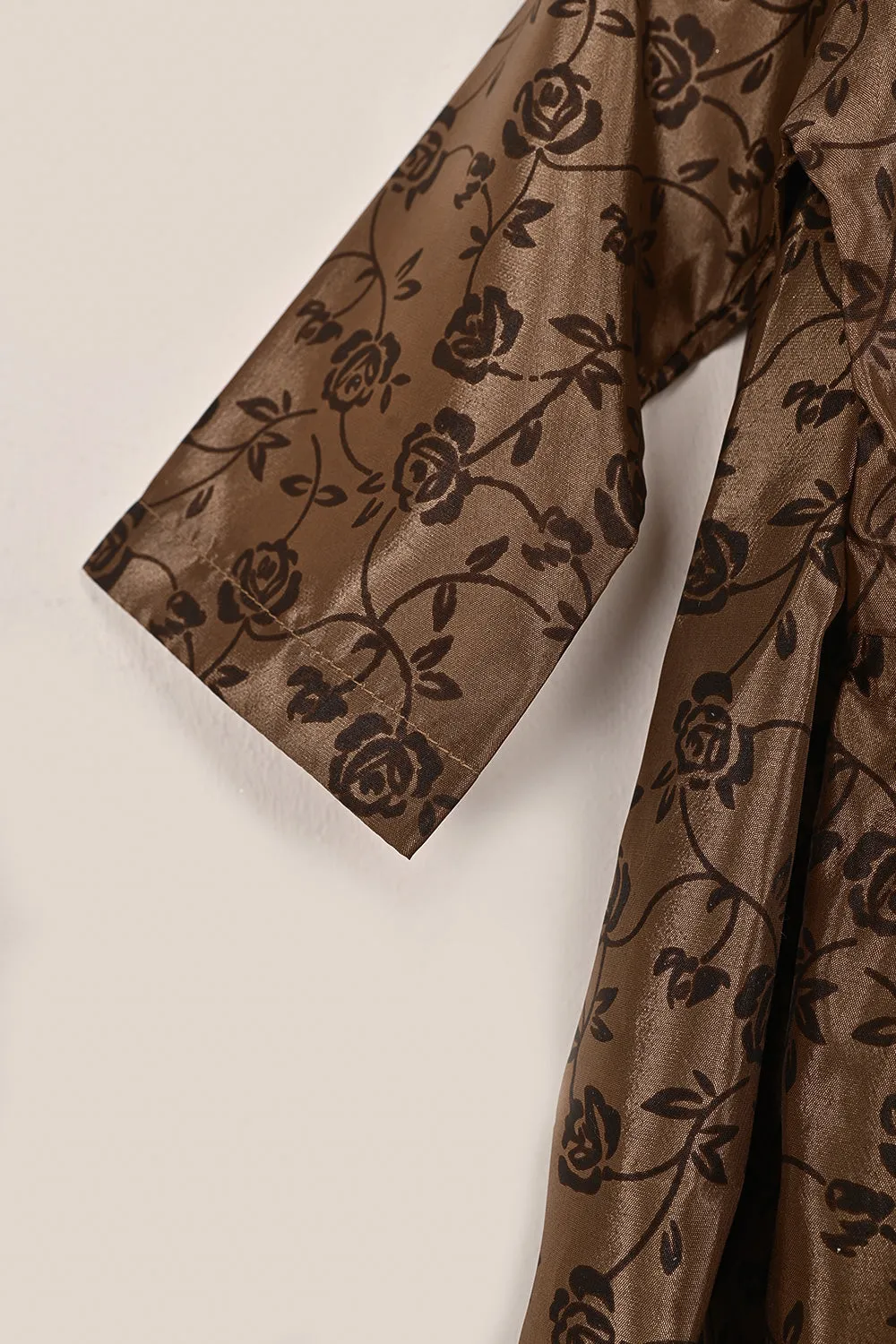 TKF-252-Brown - Kids 3Pc Ready to Wear Silk Printed Frock