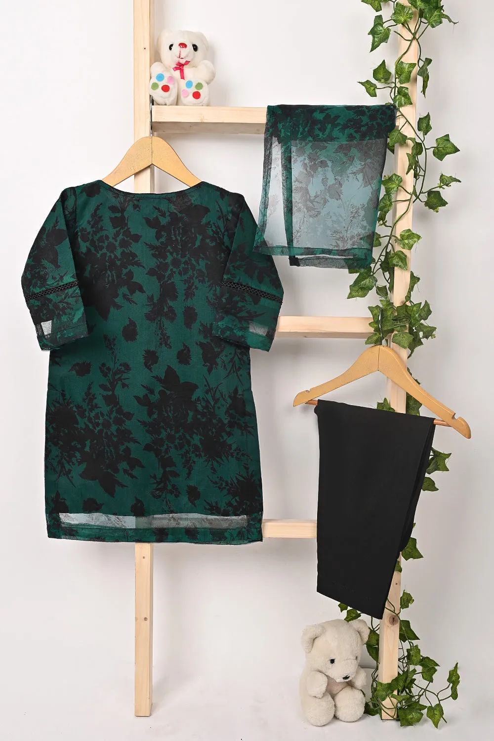 TKF-322-Turqoise - Kids 3Pc Ready to Wear Organza Printed Dress
