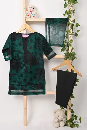 TKF-322-Turqoise - Kids 3Pc Ready to Wear Organza Printed Dress