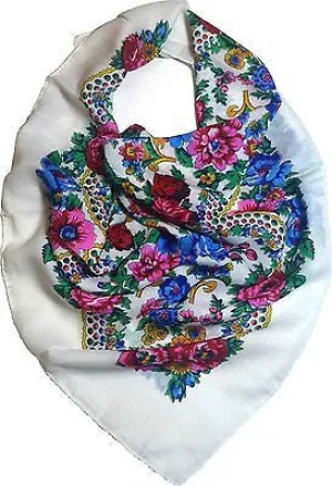 Traditional Polish Folk Head Scarf - White