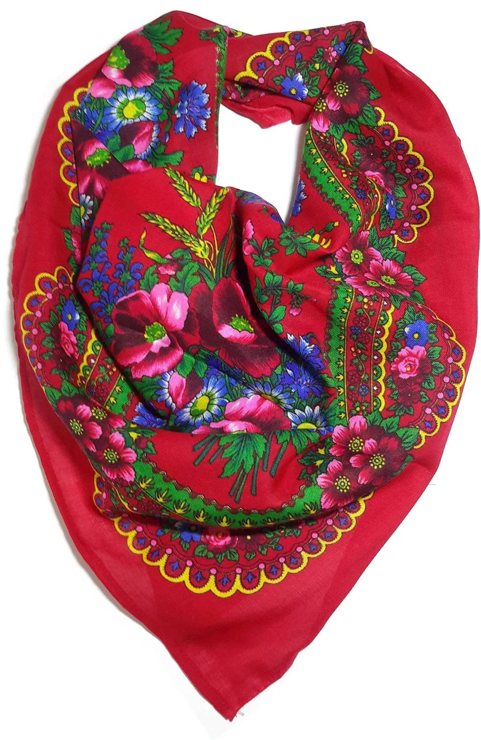 Traditional Polish Ukrainian Folk Cotton Head Scarf - Red