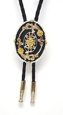 Tri Color Oval Floral Bolo Tie