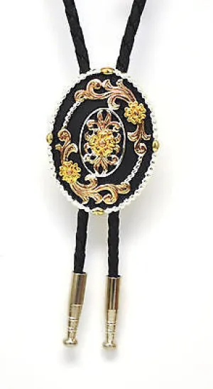 Tri Color Oval Floral Bolo Tie