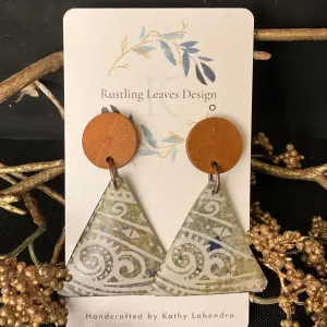 Triangle Earrings Gray Green Geometric Design