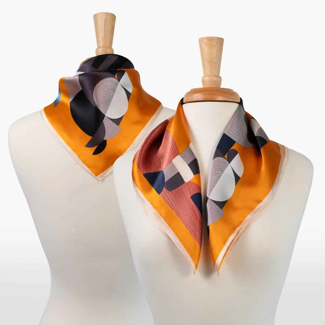 Troie - Stylized Equestrian Pattern in Tangerine Scarf