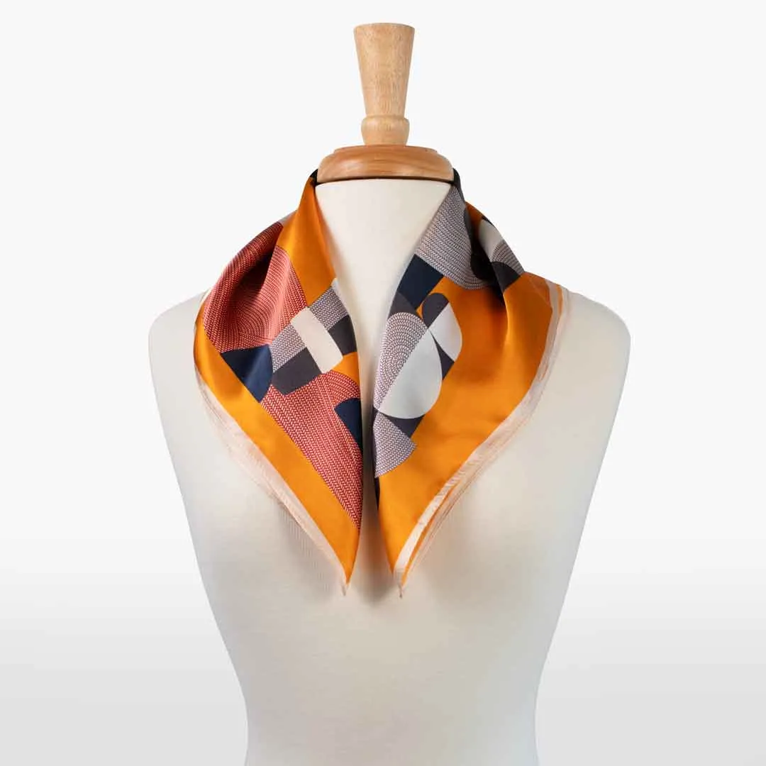 Troie - Stylized Equestrian Pattern in Tangerine Scarf