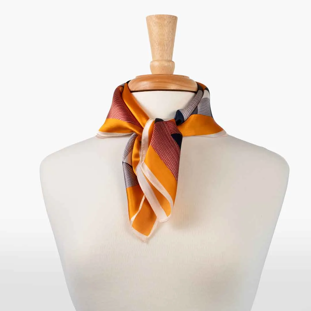 Troie - Stylized Equestrian Pattern in Tangerine Scarf