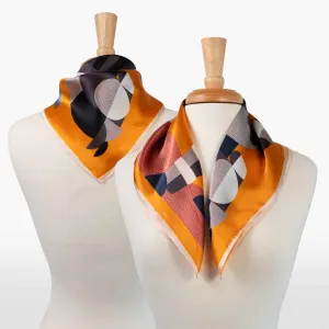 Troie - Stylized Equestrian Pattern in Tangerine Scarf
