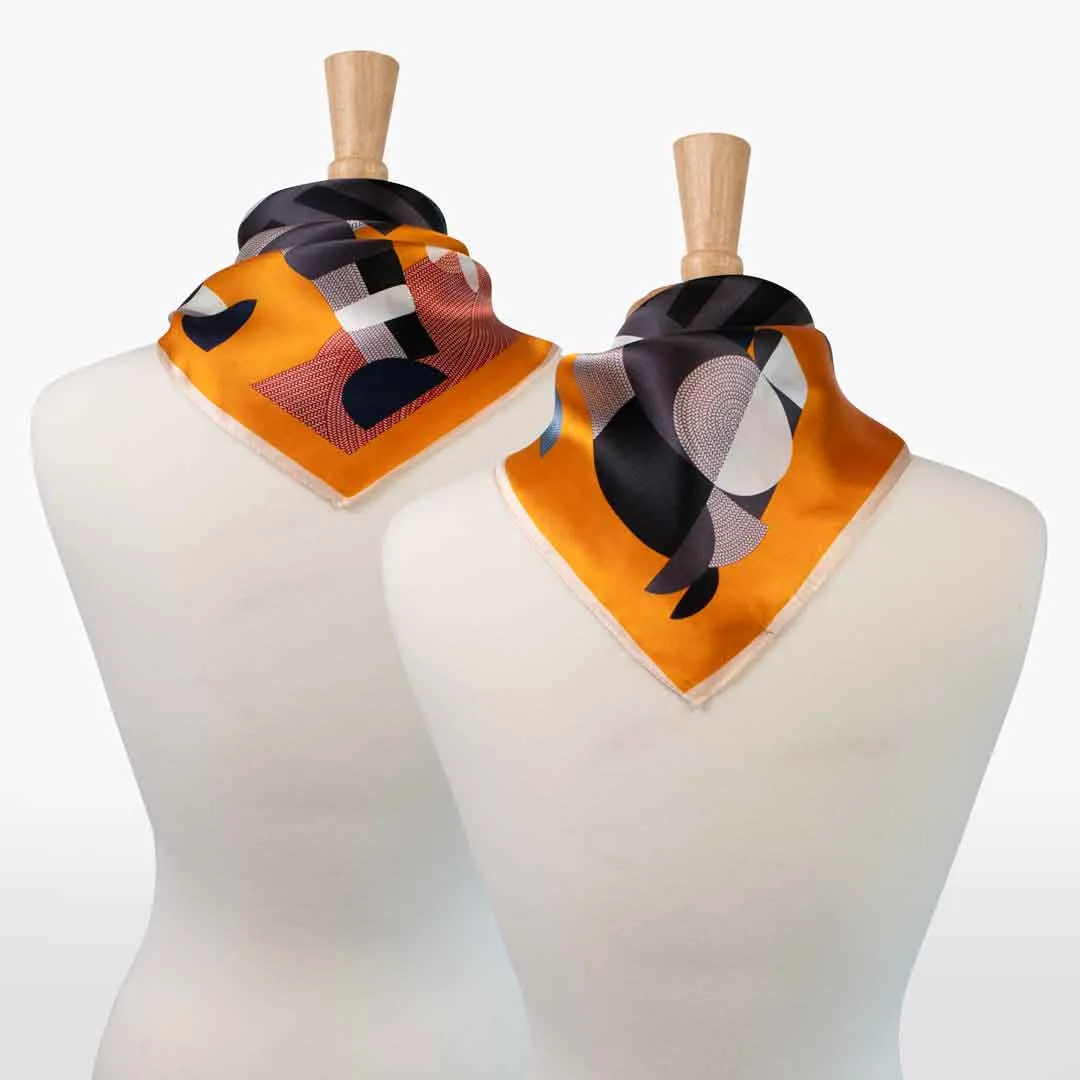 Troie - Stylized Equestrian Pattern in Tangerine Scarf