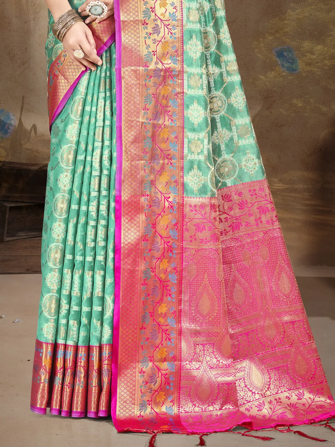 Turquoise Blue Silk Saree