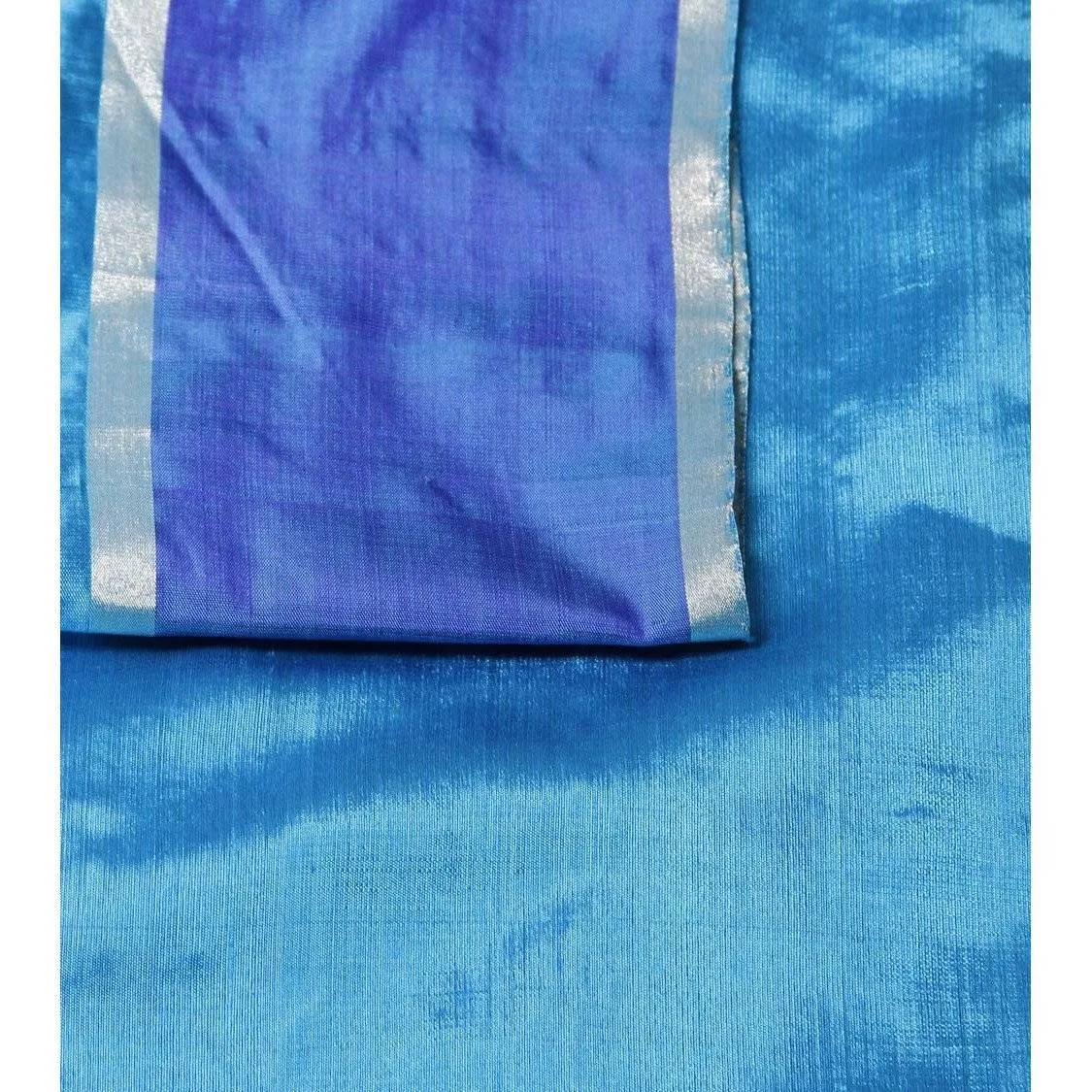 Turquoise Silk Big Flower Booti Chanderi Saree
