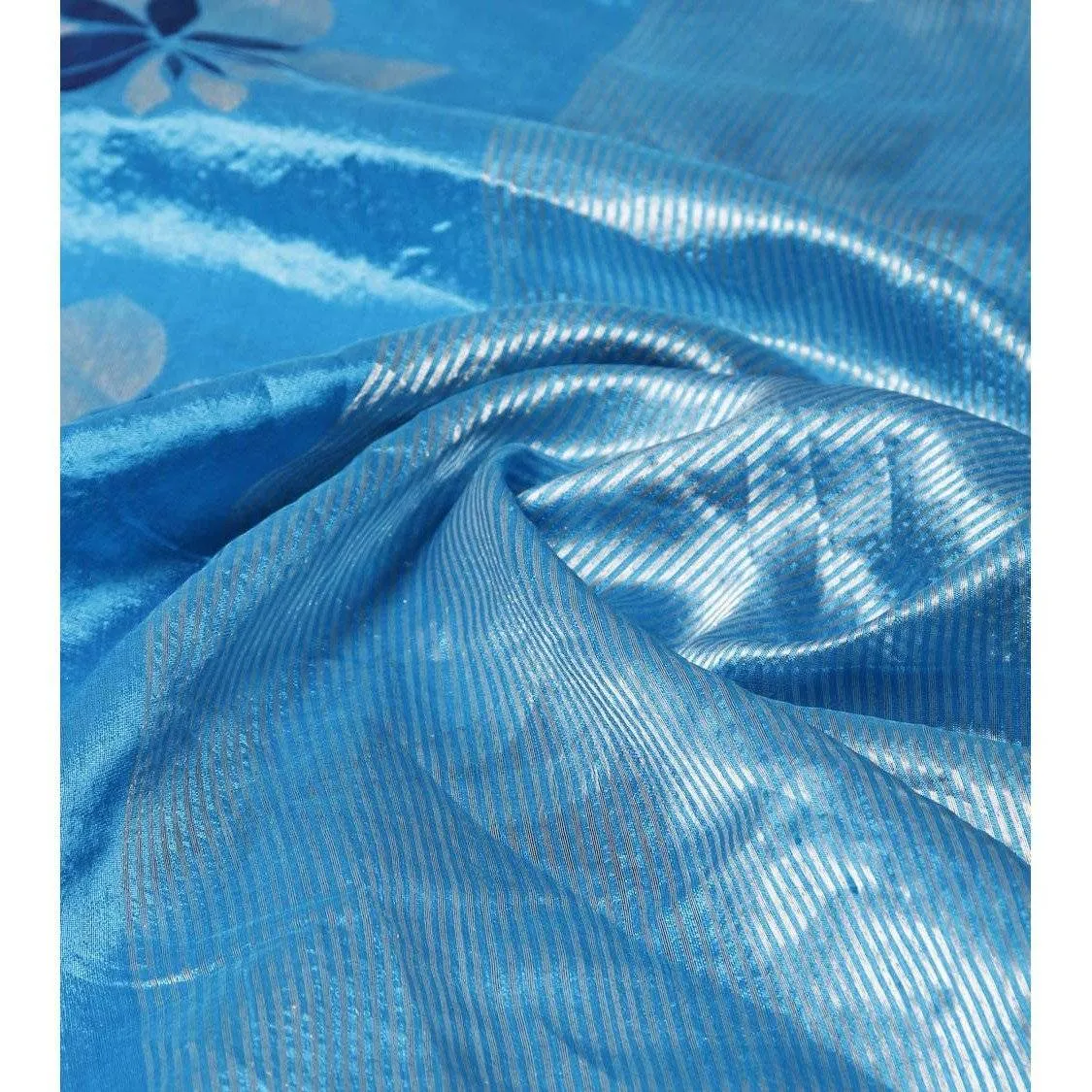 Turquoise Silk Big Flower Booti Chanderi Saree