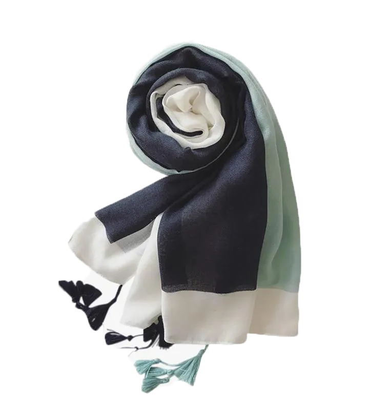 Two-Tone Cotton Tassel Scarf