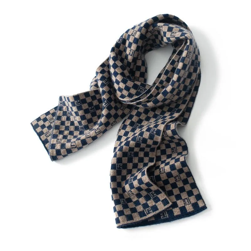 Unisex Checkered Cashmere Scarf Long Cashmere Knitted Scarves
