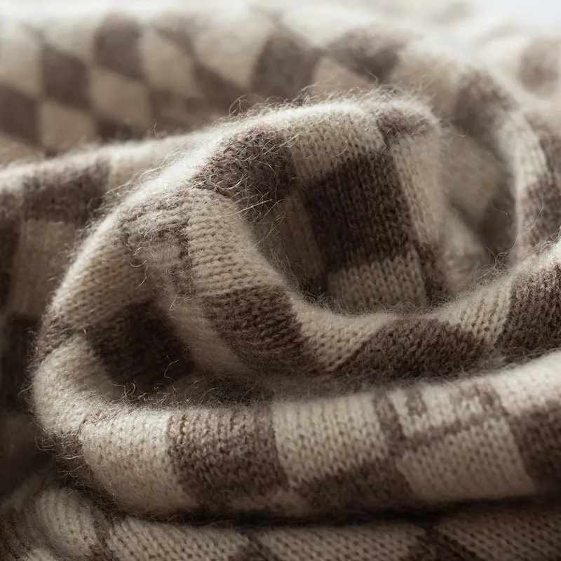 Unisex Checkered Cashmere Scarf Long Cashmere Knitted Scarves