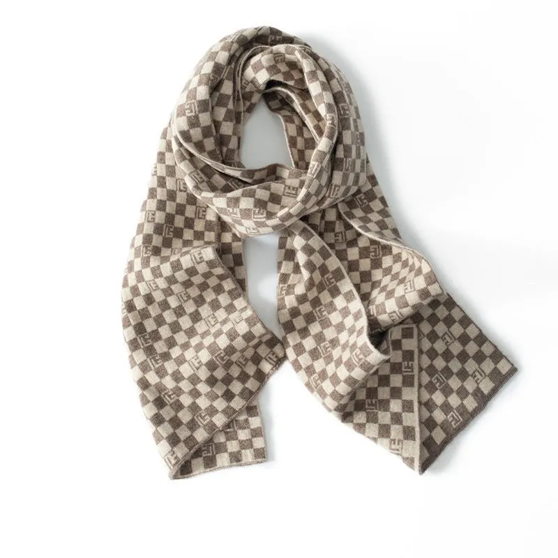 Unisex Checkered Cashmere Scarf Long Cashmere Knitted Scarves