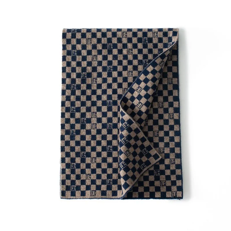 Unisex Checkered Cashmere Scarf Long Cashmere Knitted Scarves