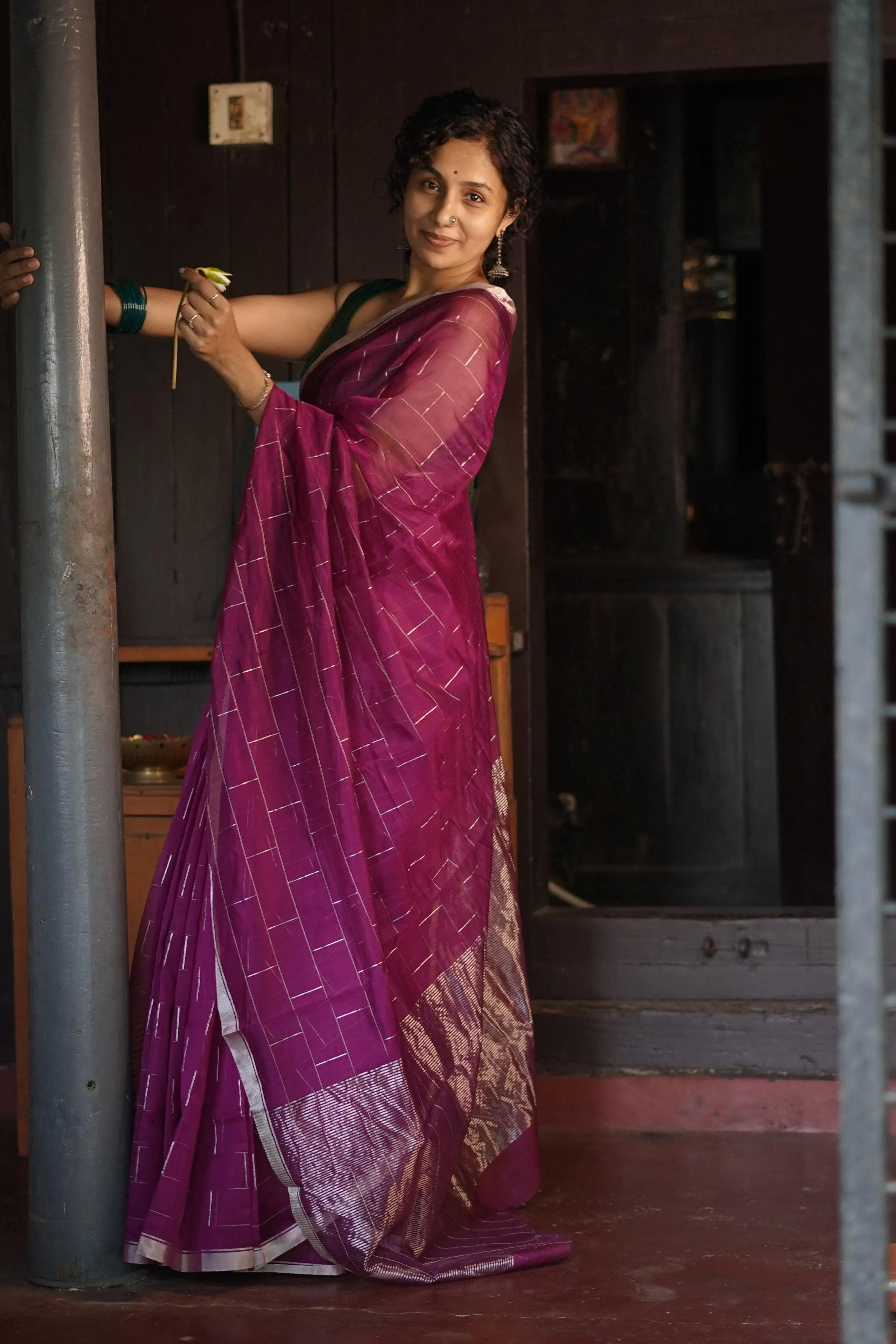 Utsav Pink silver Zari Chanderi Saree