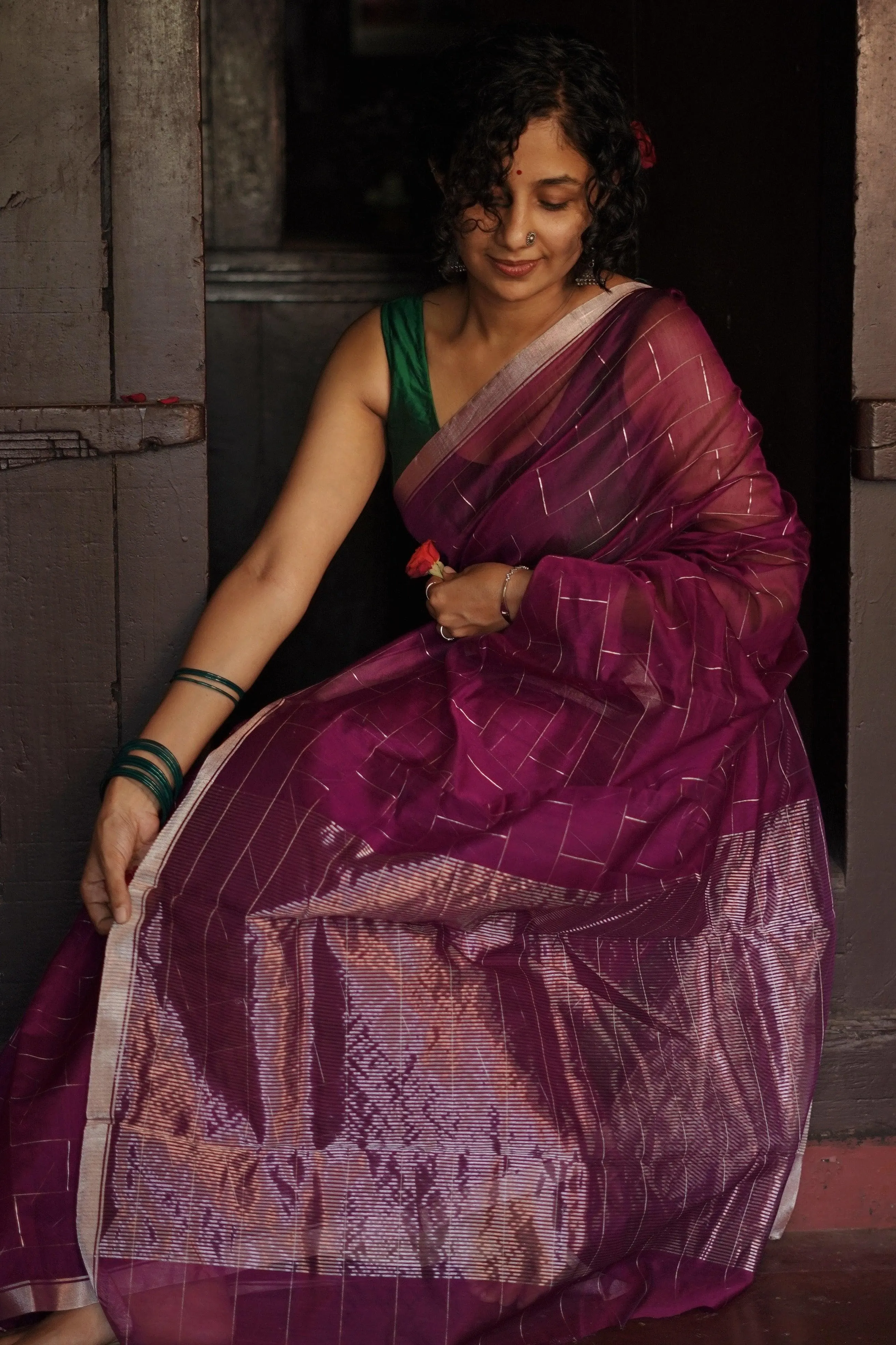Utsav Pink silver Zari Chanderi Saree