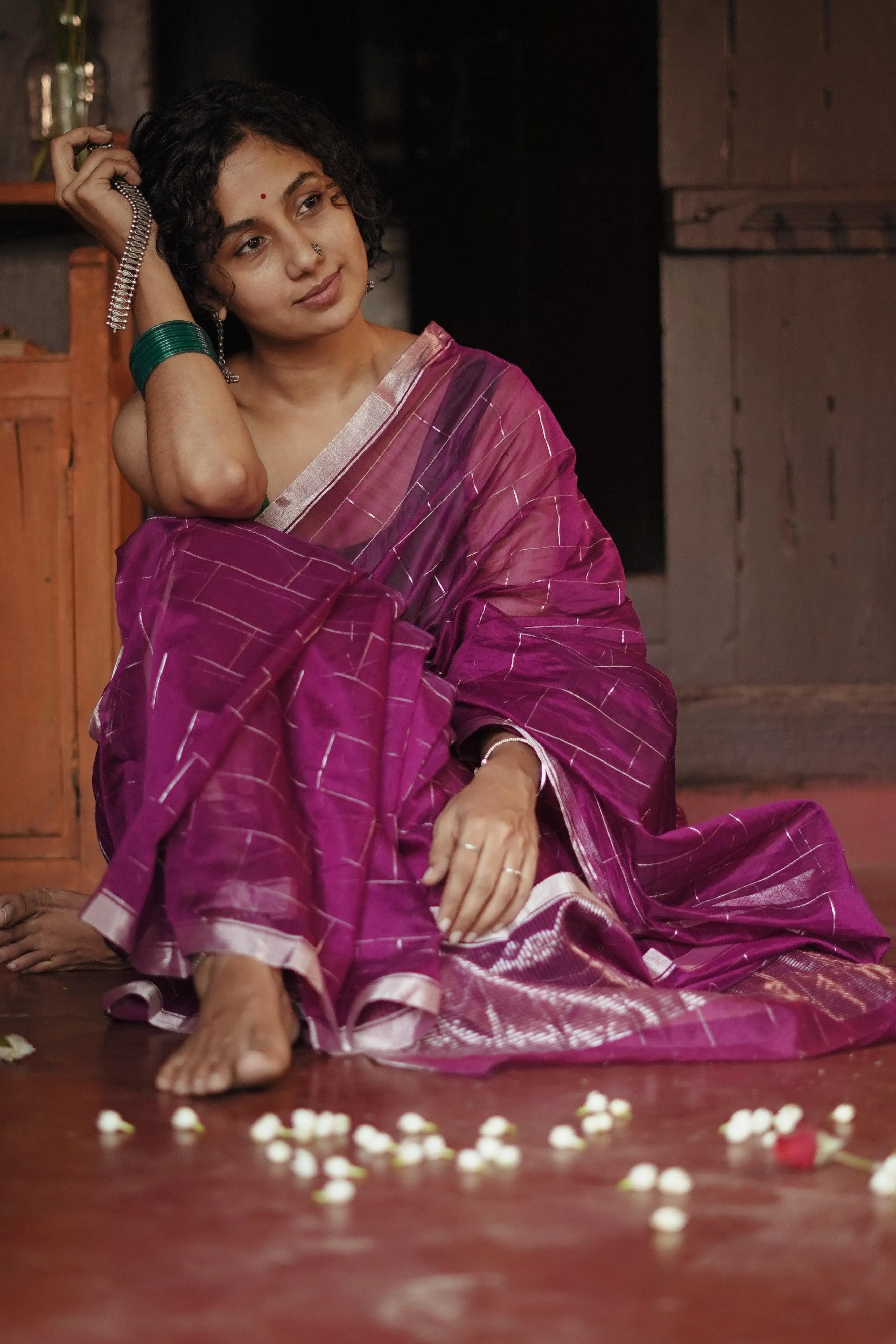 Utsav Pink silver Zari Chanderi Saree